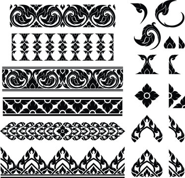 Thai Traditional Border Element Silhouettes Suitable for page borders certificates luxury spa menus and luxury design elements
