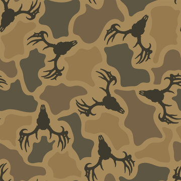 Deer Antler Skull Camo Tile: Vector Print Asset for Bow Wraps, Gunstock Hydro-Dipping, and Hunting Apparel