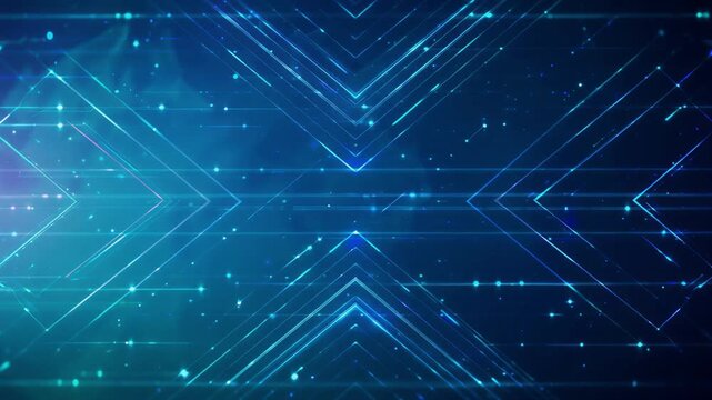 Blue neon arrow lines pulsing in rhythmic motion for abstract digital background motion video clip design