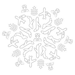 Aviation themed decorative ornament in doodle style in vector © Daria