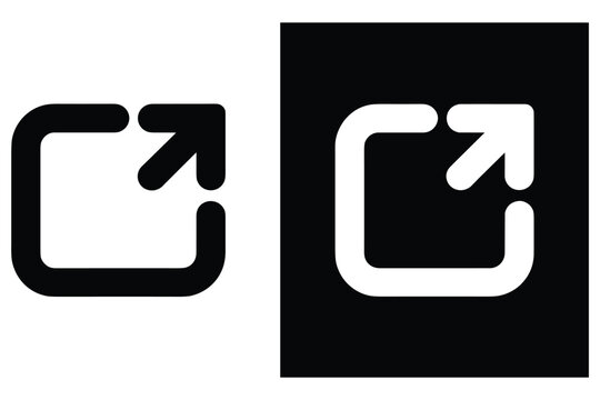 External link icon variations in black and white styles for web redirection and logout actions.