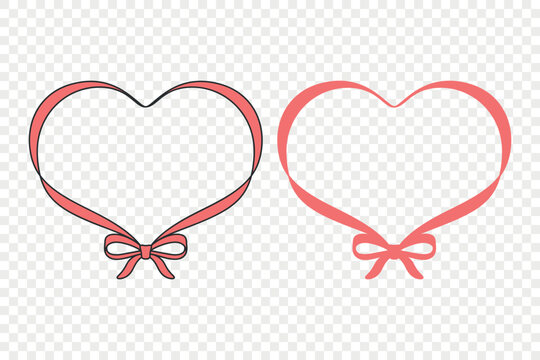 Heart Frame Vector Illustration. Heart Ribbon Frame Set, Romantic Heart Outline with Bow, Decorative Love Border Isolated for Valentine Card, Wedding Invitation, Label, Greeting and Gift Design