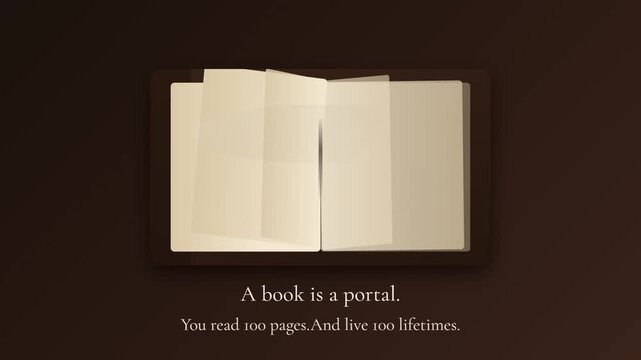 Minimalist graphic animation of an open book with changing text