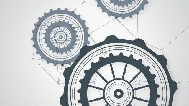 Mechanical gears connected nodes seamless loop motion background