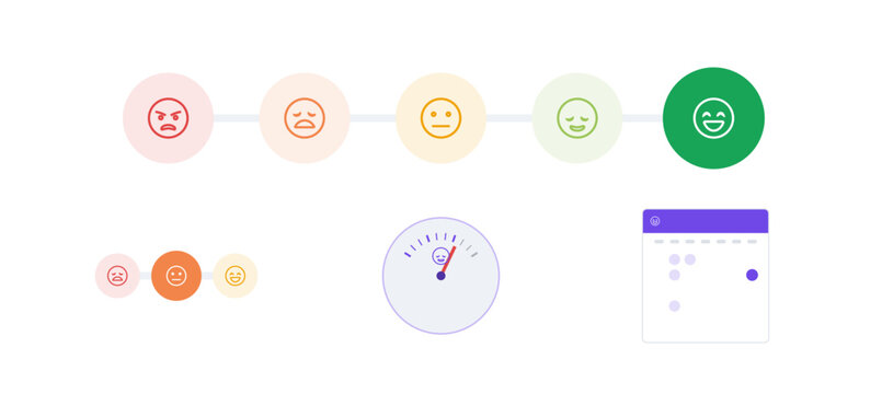 Mood tracker faces set emotion scale daily mood calendar and feeling