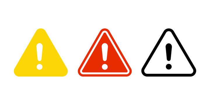 Warning triangle icon set illustration exclamation caution alert including yellow, red and black vector icon for risk prevention, emergency, safety notice attention symbol