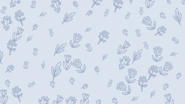 Seamless floral pattern with hand-drawn flowers in pastel blue tones
