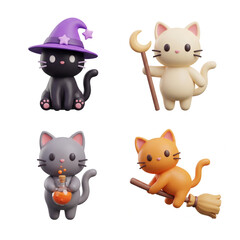 Fototapeta premium Cute 3D Halloween Magic Cats