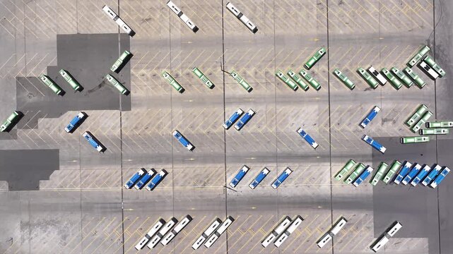 Aerial view of bus depot in Tbilisi, Georgia.