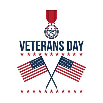 Honoring american heroes veterans day illustration with flags and military medal