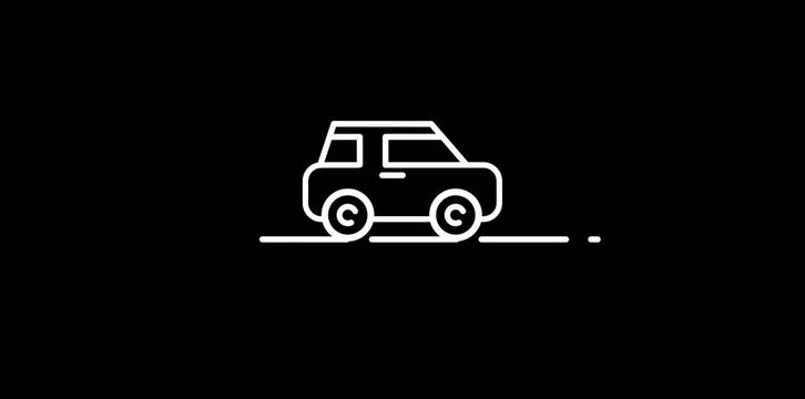 Animated car linear icon. Motor vehicle. Fuel and electric automobiles. Transportation. Seamless loop HD video with alpha channel on transparent background. Outline motion graphic