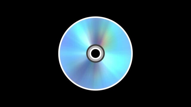 This dynamic motion graphic features a shiny holographic compact disc rotating smoothly against a solid dark background creating a sleek modern sci fi visual effect