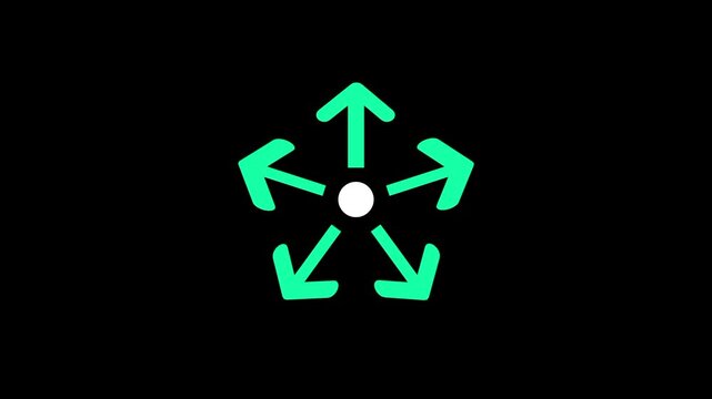 A central white dot surrounded by five green arrows pointing outward in various directions illustrates expansion direction options and branching pathway selection choices