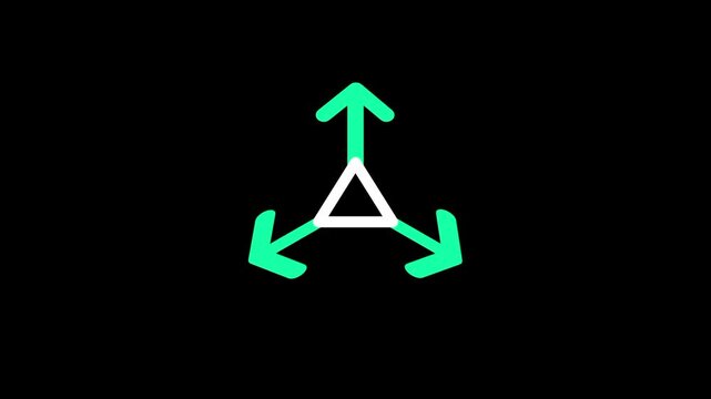 A green triangle shape with three outward pointing arrows attached to its vertices demonstrates multidirectional distribution systems and navigation network node links