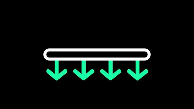A horizontal white bar resting above four downward pointing green arrows creates a clean design representing systematic fluid or downward energy flow distribution