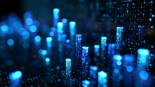 Abstract Digital Smart City with Glowing Blue Data Skyscrapers