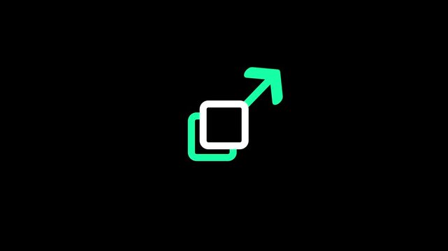 A white square box accompanied by a diagonal green arrow pointing up and right represents window resizing or external link opening actions in software design