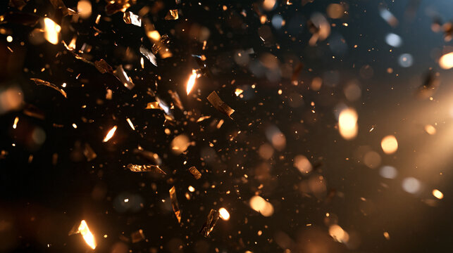 Golden Confetti Falling on Dark Background During Celebration