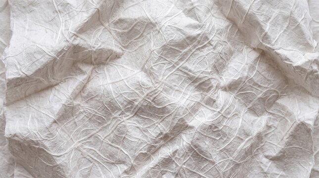 Crumpled White Textured Washi Paper Surface