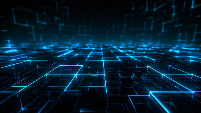 Futuristic Digital Grid with Glowing Blue Neon Lines