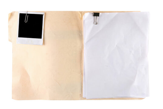 Open Manila Folder Holding Blank Papers and Instant Photograph