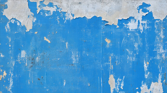 Bright Blue Distressed Wheatpaste Wall with Peeling White Paper Texture