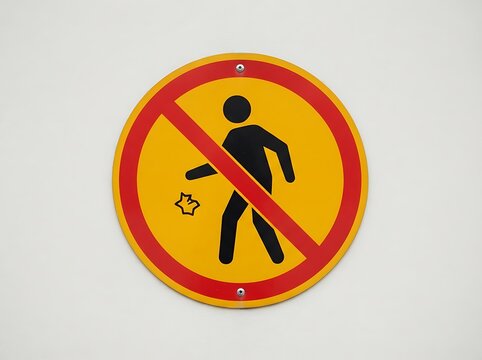 Pedestrian crossing prohibition sign with child icon on yellow background