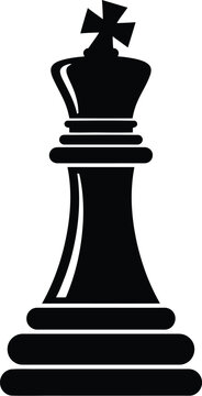 A black chess king stands as a solid silhouette against a white background representing strategy and power piece game checkmate tournament competition boardgame royal authority