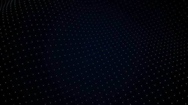 Abstract digital grid of glowing blue dots forming a subtle wave pattern in a dark space particles lights tech network background