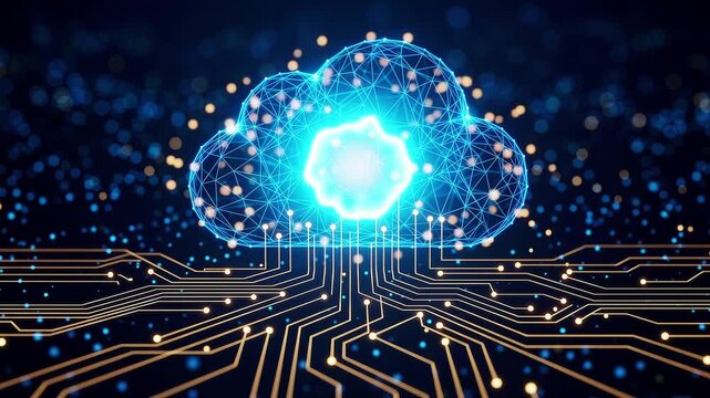 Digital cloud computing processing data on circuit board
