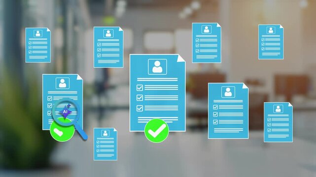 Automated resume screening and candidate evaluation using AI. AI recruitment system for smart hiring, human resources management technology and automation in 