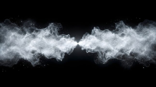 Dramatic swirling white smoke against a dark background creating an abstract design