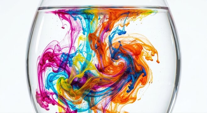 Vibrant abstract swirl of colorful ink dissolving in clear water creating intricate patterns