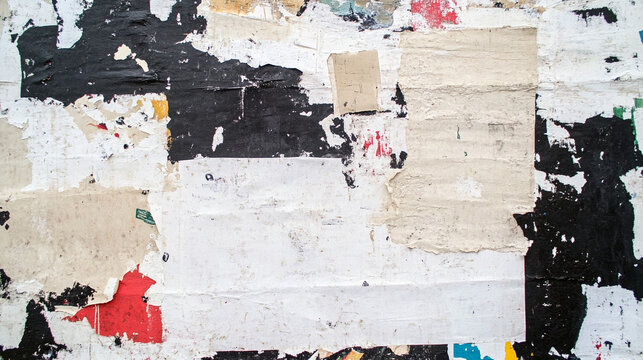 Distressed Black White and Red Wheatpaste Wall Texture With Torn Paper Layers