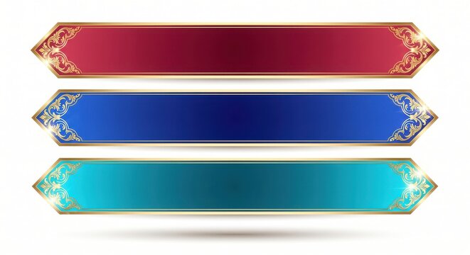 Three decorative oriental banner templates in red blue and teal colors.
