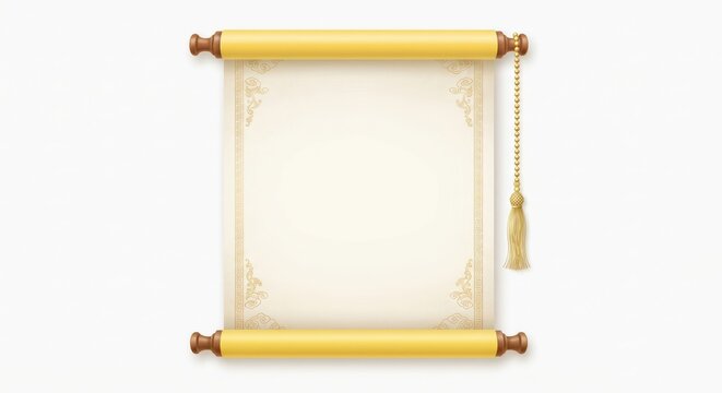 Chinese ancient scroll with gold paper rolls and decorative tassel.