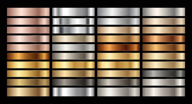 Metallic gradient swatches collection in gold silver copper bronze.