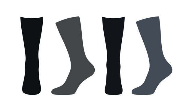 Vector silhouettes of formal dress socks showing front back and side views for mockups and apparel