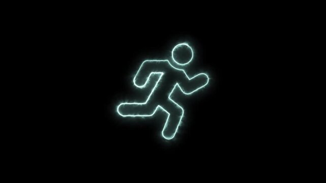 Glowing Electric Cyan Running Man Icon Animation on Black Background Loop