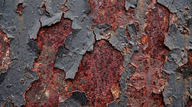 Peeling Flaking Paint on Rusty Weathered Metal Surface