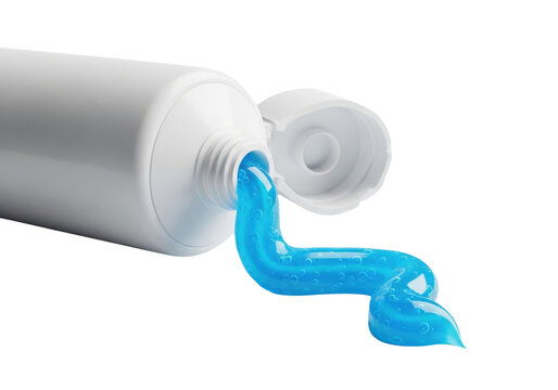 Blue gel toothpaste squeezing out of tube isolated on white isolated on transparent background