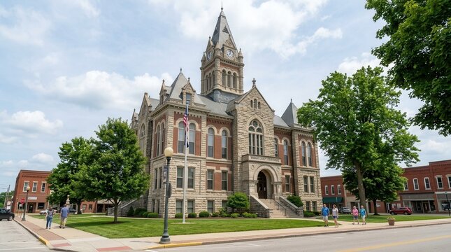 Historic Wabash County Courthouse in Downtown Wabash, Indiana on a Sunny Summer Day