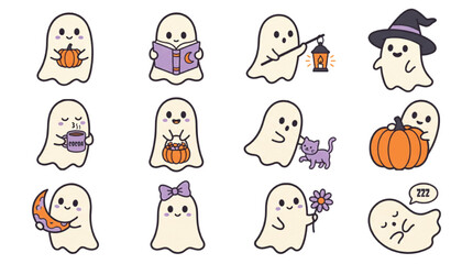 Fototapeta premium Cute Halloween Ghost Collection with Playful Poses 
