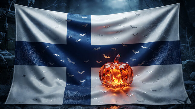 Finnish Flag Halloween Design with Spooky Creative Elements