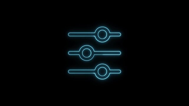 Glowing Neon Cyan Equalizer Sliders Settings Icon Animation on Black Background Loop