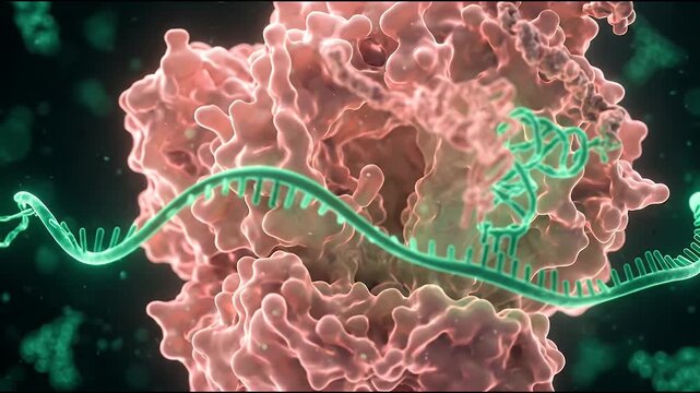 Molecular Biology Genetic Code Ribonucleic Acid Protein Synthesis Cellular Science Glowing Ribosome Messenger RNA Peptide Chain Protein Interaction Advanced Biotechnology Research