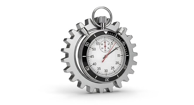 Mechanical stopwatch with gear design on white background time measurement time manageme