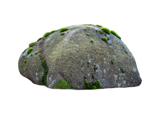 Large mossy granite boulder stone isolated on plain white background © fotomaster