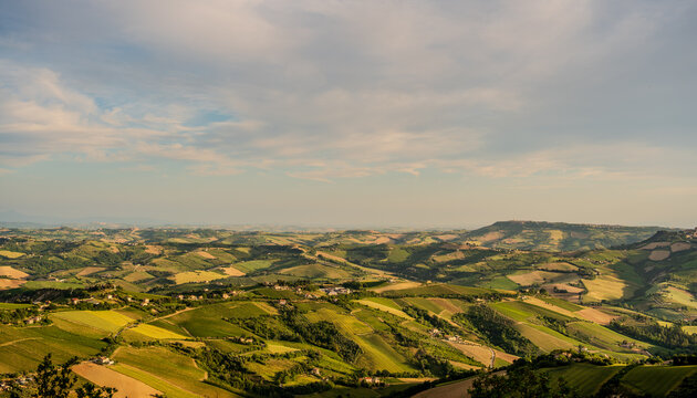 Marche, Italy. Spectacular spring landscape of the Marche hills.