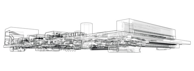 Obraz premium wireframe architectural design blueprint. Vector